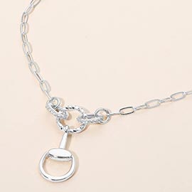 Rhinestone Paved Horseshoe Link Paperclip Chain Necklace