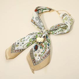 Hammered Metal Heart Pendant Chain Fabric Scarf Layered Necklace