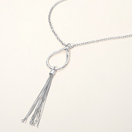 Open Teardrop Tassel Drop Pendant Long Necklace