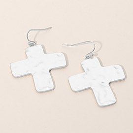 Hammered Metal Cross Dangle Earrings