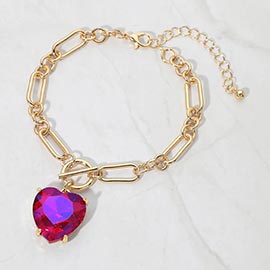 Chunky Heart Stone Cluster Toggle Charm Bracelet