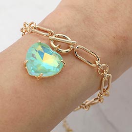 Chunky Heart Stone Cluster Toggle Charm Bracelet