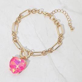Chunky Heart Stone Cluster Toggle Charm Bracelet