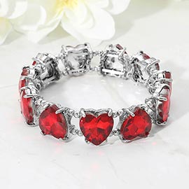 Heart Stone Cluster Beaded Stretch Evening Bracelet