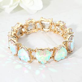 Heart Stone Cluster Beaded Stretch Evening Bracelet