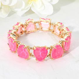 Heart Stone Cluster Beaded Stretch Evening Bracelet