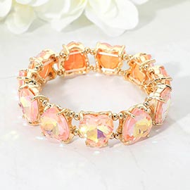 Heart Stone Cluster Beaded Stretch Evening Bracelet