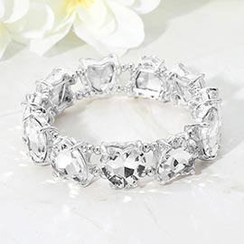 Heart Stone Cluster Beaded Stretch Evening Bracelet