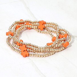 5PCS - Cross Pointed Metal Ball Beaded Stretch Multi Layered Bracelets