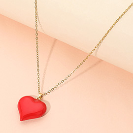 Glossy Heart Pendant Stainless Steel Chain Necklace
