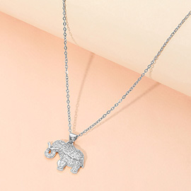 Stainless Steel CZ Stone Paved Elephant Charm Pendant Necklace
