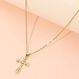 Stainless Steel CZ Cross Pendant Necklace