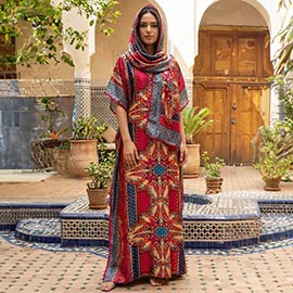 Elegant Print Resort Silky Kaftan Maxi Dress