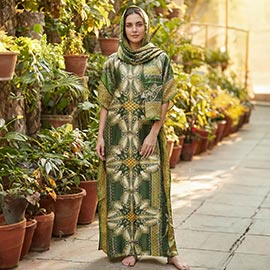 Elegant Print Resort Silky Kaftan Maxi Dress