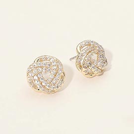 14K Gold Plated CZ Stone Paved Intertwined Knot Stud Earrings