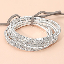 12PCS - Ribbon Colorful Rhinestone Layered Stretch Bracelets