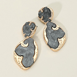 Textured Metal Frame Abstract Celluloid Acetate Drop Dangle Statement Earrings