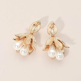 Sculpted Leaf Drop Charm Earrings