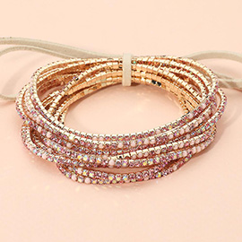 12PCS - Ribbon Colorful Rhinestone Layered Stretch Bracelets