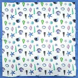 Beach Day Sea Life Printed Square Silky Satin Bandana Scarf