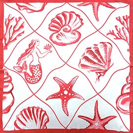 Mermaid Seashell Starfish Pattern Printed Square Silky Satin Bandana Scarf