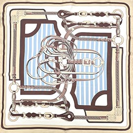 Equestrian Rope Chain Belt Printed Square Silky Satin Bandana Scarf