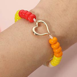 Open Heart Resin Pebble Beaded Stretch Bracelet