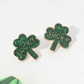 Glitter Enamel LUCKY Shamrock Stud Earrings