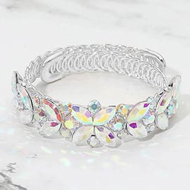 Floral Marquise Round Stone Cluster Adjustable Evening Bracelet