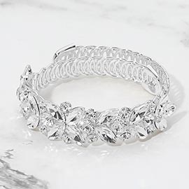 Floral Marquise Round Stone Cluster Adjustable Evening Bracelet