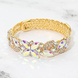 Marquise Stone Cluster Floral Embellished Adjustable Evening Bracelet