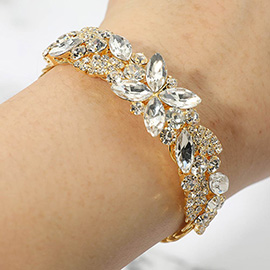 Marquise Stone Cluster Floral Embellished Adjustable Evening Bracelet