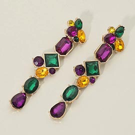 Mardi Gras Geometric Stone Cluster Link Drop Earrings