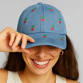Cherry Embroidery Pattern Baseball Cap