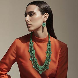 Resin Disc Charm Beaded Layered Statement Long Necklace