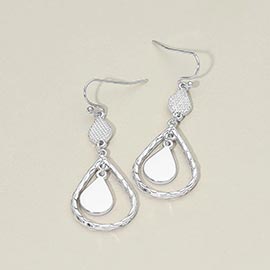Textured Metal Hoop Teardrop Link Drop Earrings