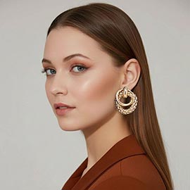 Bold Textured Metal Interlinked Hoop Drop Earrings