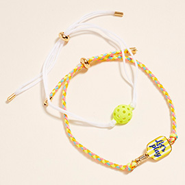 2PCS - LETS PLAY Pickleball Paddle Ball Accent Adjustable Cinch Pull Tie Bracelets