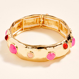 Cabochon Accent Textured Metal Stretch Bracelet