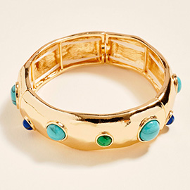 Cabochon Accent Textured Metal Stretch Bracelet