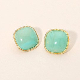 Square Stone Done Stud Earrings