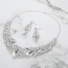 Marquise Stone Cluster Leaf Embellished Evening Necklace