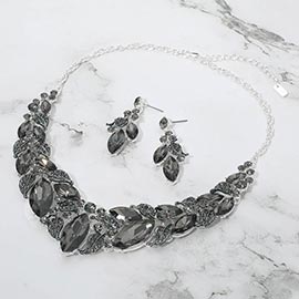 Marquise Stone Cluster Leaf Embellished Evening Necklace
