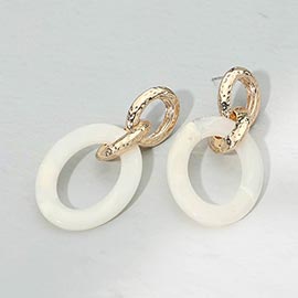 Marbled Resin Oval Ring Link Drop Earrings