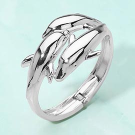 Sleek Double Dolphin Hinged Bangle Bracelet