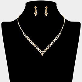 Marquise Stone Cluster Rhinestone Paved V Shape Necklace