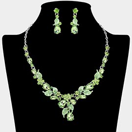 Teardrop Stone Cluster Leaf Embellished Necklace