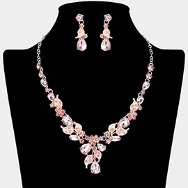 Teardrop Stone Cluster Leaf Embellished Necklace