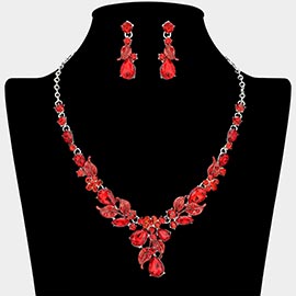 Teardrop Stone Cluster Leaf Embellished Necklace