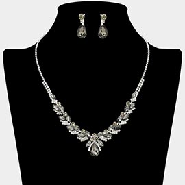 Teardrop Marquise Stone Cluster Rhinestone Paved Necklace